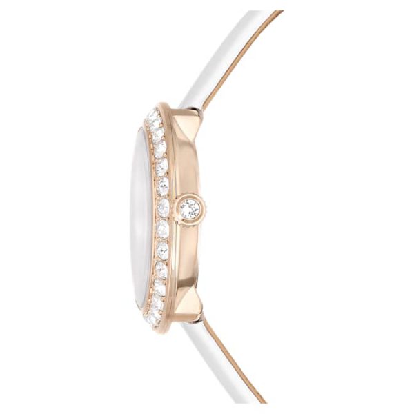 Matrix tennis watch Swiss Made, Leather strap, White, Champagne gold-tone finish - Image 7