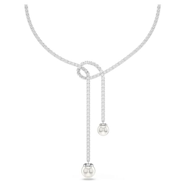 Matrix Y necklace Crystal pearl, Round cut, White, Rhodium plated - Image 2