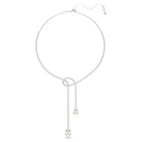 Matrix Y necklace Crystal pearl, Round cut, White, Rhodium plated - Image 3
