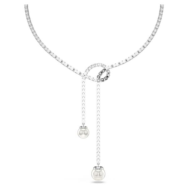 Matrix Y necklace Crystal pearl, Round cut, White, Rhodium plated - Image 5
