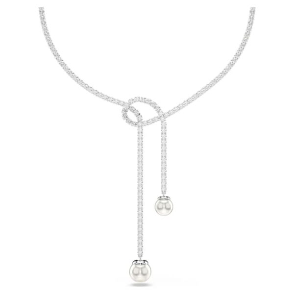 Matrix Y necklace Crystal pearl, Round cut, White, Rhodium plated - Image 6