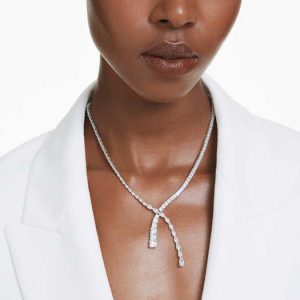 Matrix Y necklace Mixed cuts, White, Rhodium plated