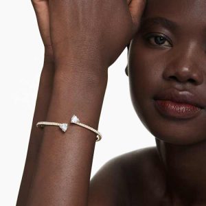 Mesmera bangle Heart, White, Gold-tone plated