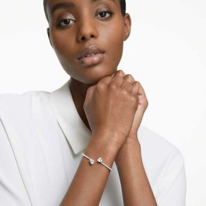Mesmera bangle Heart, White, Rhodium plated