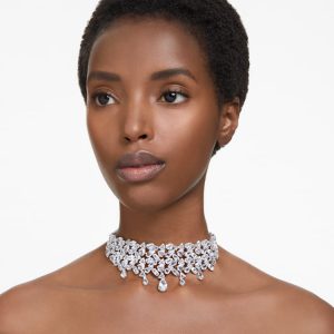 Mesmera choker Mixed cuts, White, Rhodium plated