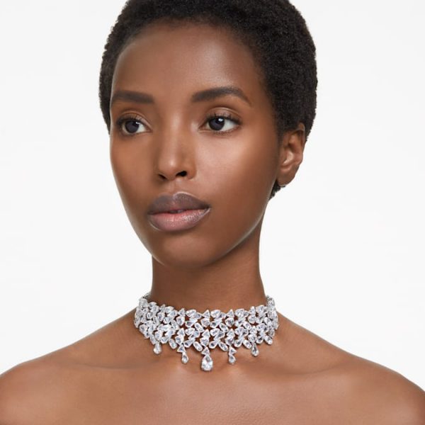 Mesmera choker Mixed cuts, White, Rhodium plated