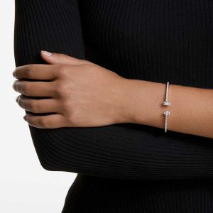 Mesmera cuff Mixed cuts, White, Rhodium plated