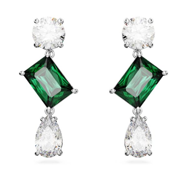 Mesmera drop earrings Mixed cuts, Green, Rhodium plated - Image 2