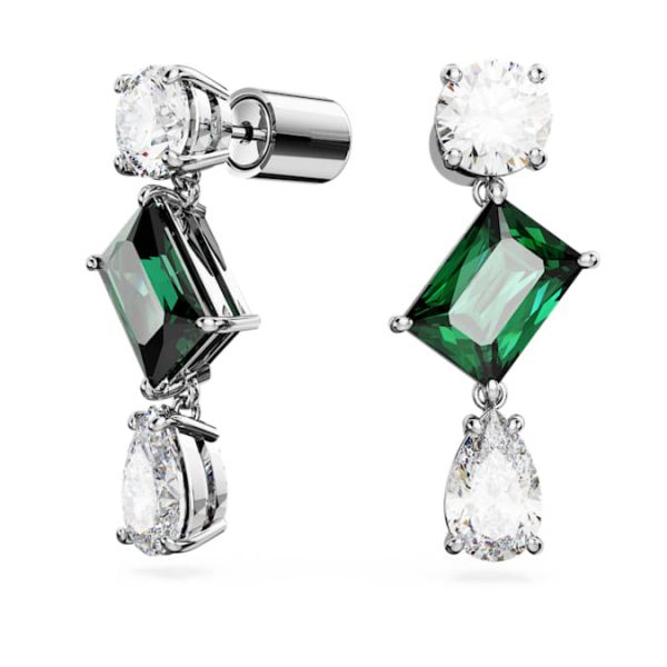 Mesmera drop earrings Mixed cuts, Green, Rhodium plated - Image 3