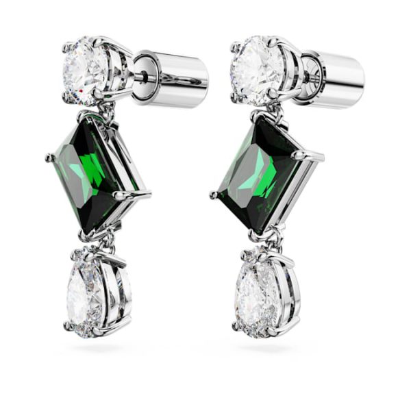 Mesmera drop earrings Mixed cuts, Green, Rhodium plated - Image 4