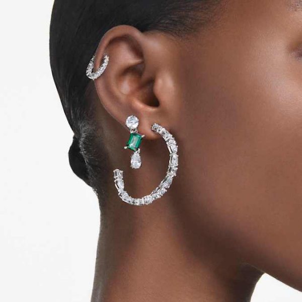 Mesmera drop earrings Mixed cuts, Green, Rhodium plated - Image 6