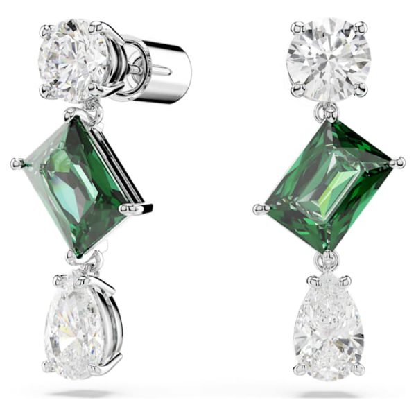 Mesmera drop earrings Mixed cuts, Green, Rhodium plated - Image 7