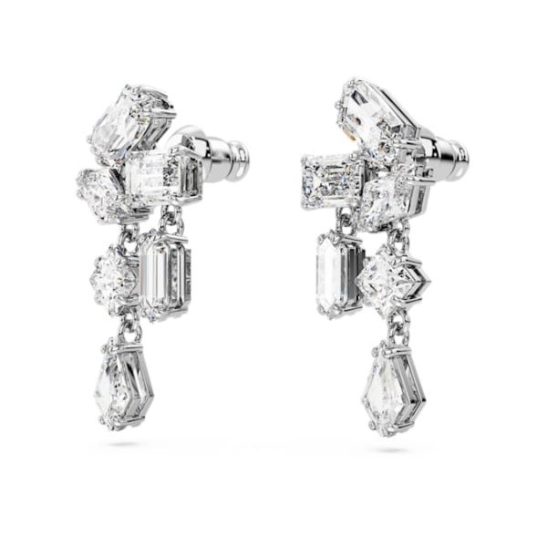 Mesmera drop earrings Mixed cuts, White, Rhodium plated - Image 4