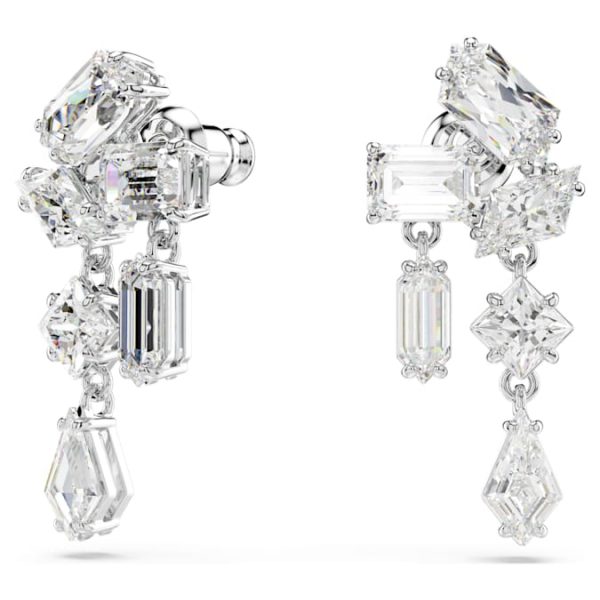 Mesmera drop earrings Mixed cuts, White, Rhodium plated - Image 6