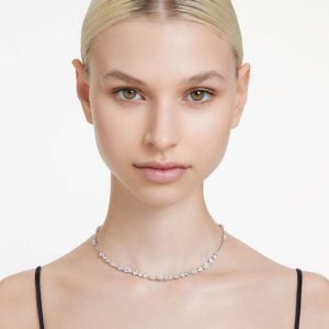 Mesmera necklace Mixed cuts, Scattered design, White, Rhodium plated