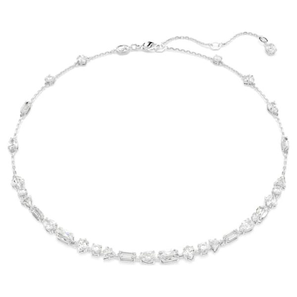 Mesmera necklace Mixed cuts, Scattered design, White, Rhodium plated - Image 6