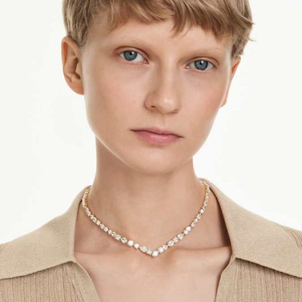 Mesmera necklace Mixed cuts, White, Gold-tone plated