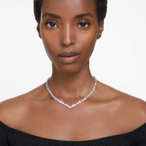 Mesmera necklace Mixed cuts, White, Rhodium plated
