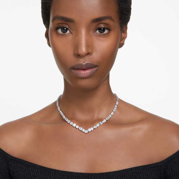 Mesmera necklace Mixed cuts, White, Rhodium plated