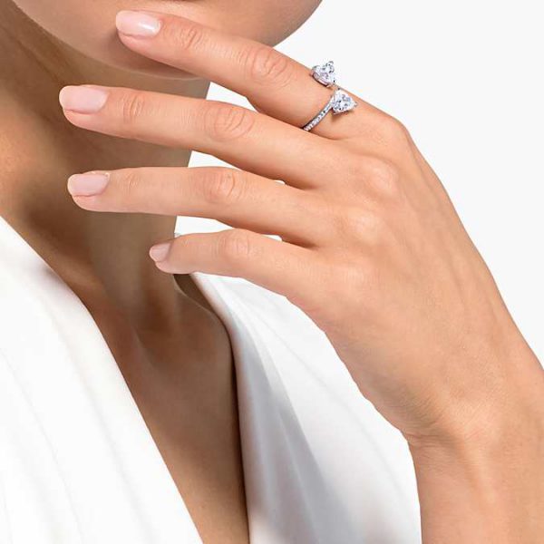 Mesmera open ring Heart cut, Pavé, White, Rhodium plated - Image 6
