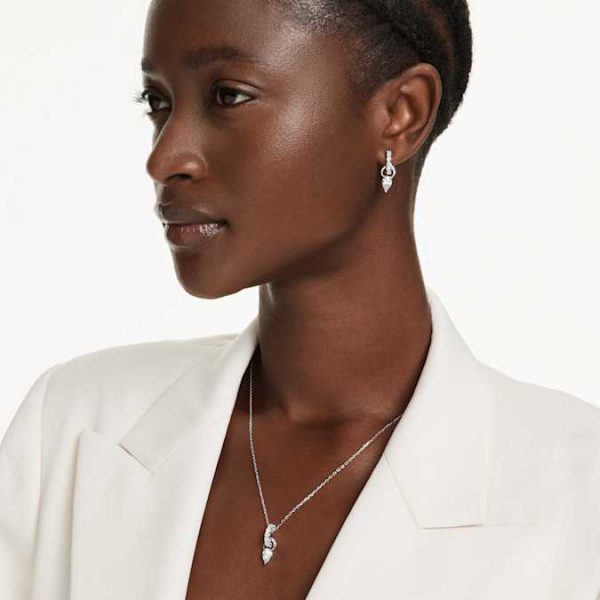 Mesmera set Pear cut, Round cut, White, Rhodium plated