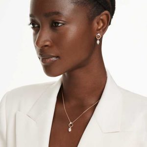 Mesmera set Pear cut, Round cut, White, Rose gold-tone plated