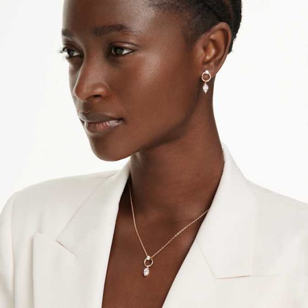Mesmera set Pear cut, Round cut, White, Rose gold-tone plated