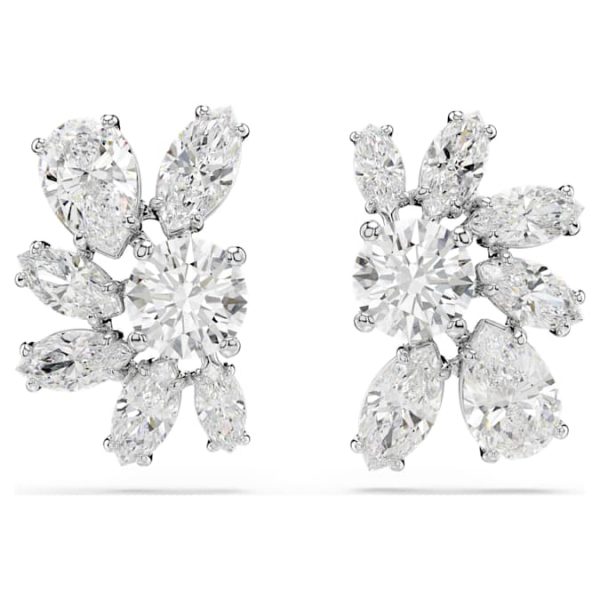 Mesmera stud earrings Mixed cuts, Flower, White, Rhodium plated - Image 2