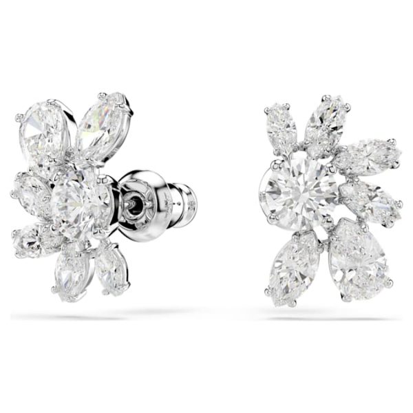 Mesmera stud earrings Mixed cuts, Flower, White, Rhodium plated - Image 3