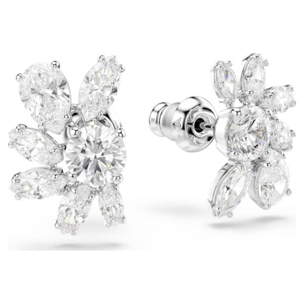 Mesmera stud earrings Mixed cuts, Flower, White, Rhodium plated - Image 4