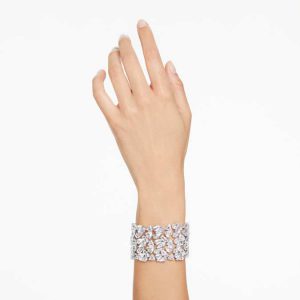 Mesmera wide bracelet Mixed cuts, White, Rhodium plated