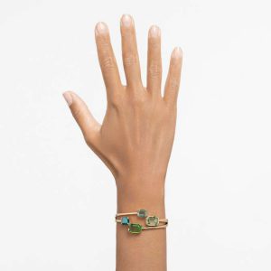 Millenia bangle Octagon cut, Green, Gold-tone plated