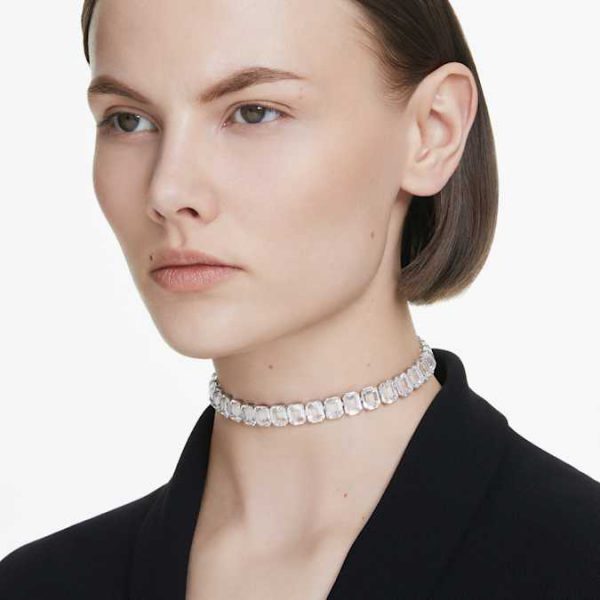 Millenia choker Octagon cut, White, Rhodium plated