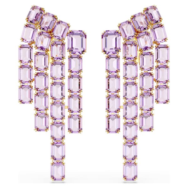 Millenia clip earrings Octagon cut, Chandelier, Purple, Gold-tone plated - Image 2