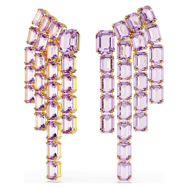 Millenia clip earrings Octagon cut, Chandelier, Purple, Gold-tone plated - Image 3