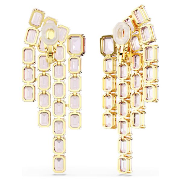 Millenia clip earrings Octagon cut, Chandelier, Purple, Gold-tone plated - Image 5