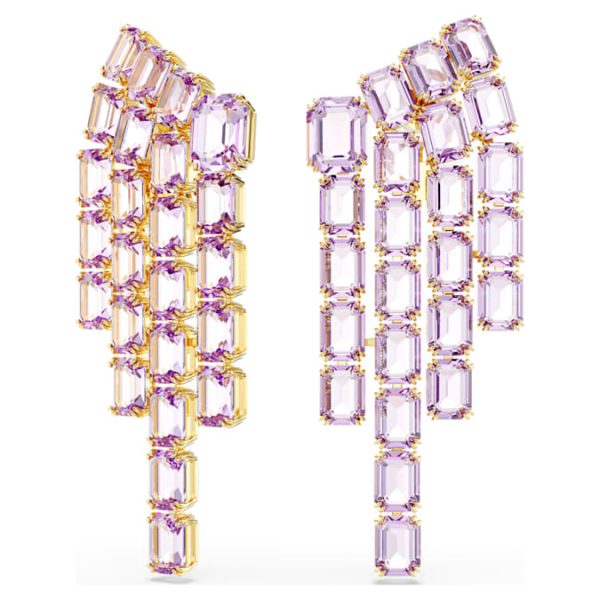 Millenia clip earrings Octagon cut, Chandelier, Purple, Gold-tone plated - Image 6