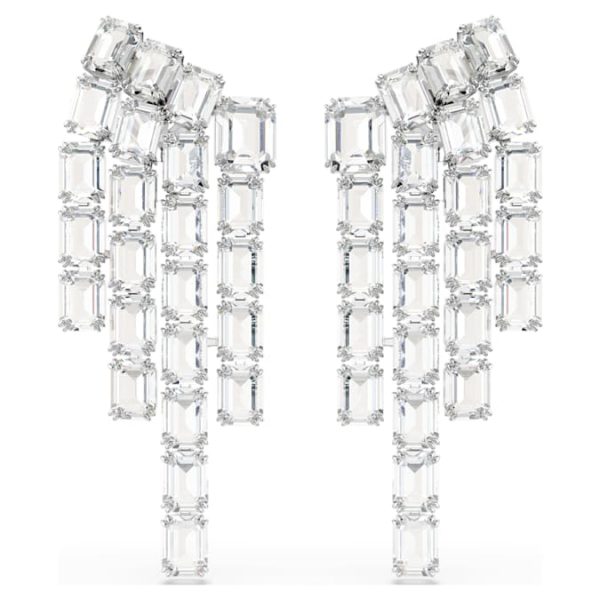 Millenia clip earrings Octagon cut, Chandelier, White, Rhodium plated - Image 2