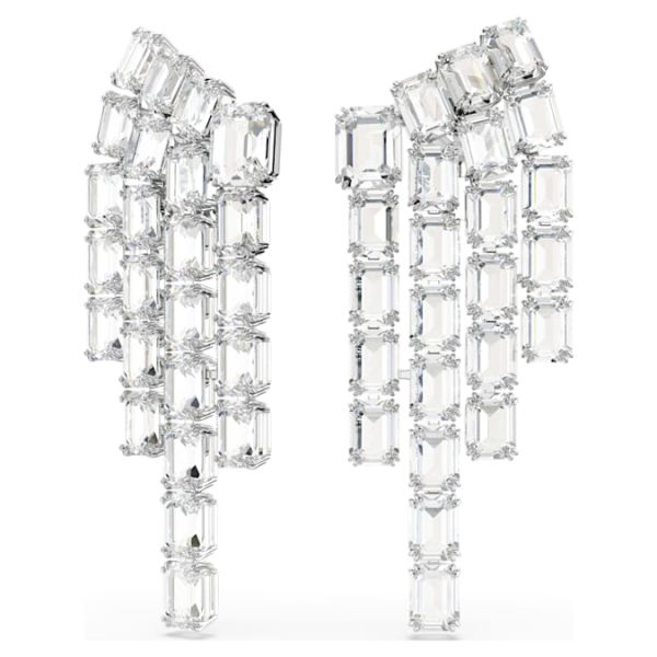 Millenia clip earrings Octagon cut, Chandelier, White, Rhodium plated - Image 3