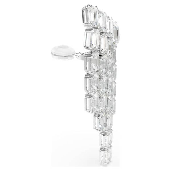 Millenia clip earrings Octagon cut, Chandelier, White, Rhodium plated - Image 4