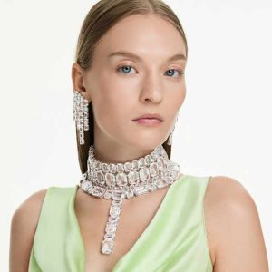 Millenia clip earrings Octagon cut, Chandelier, White, Rhodium plated
