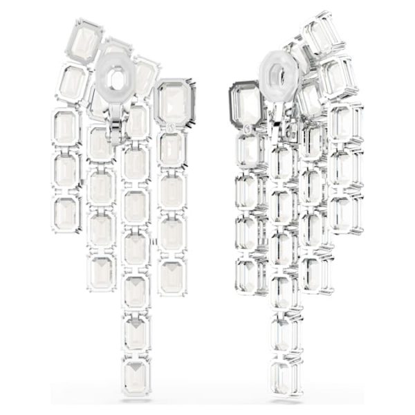 Millenia clip earrings Octagon cut, Chandelier, White, Rhodium plated - Image 5