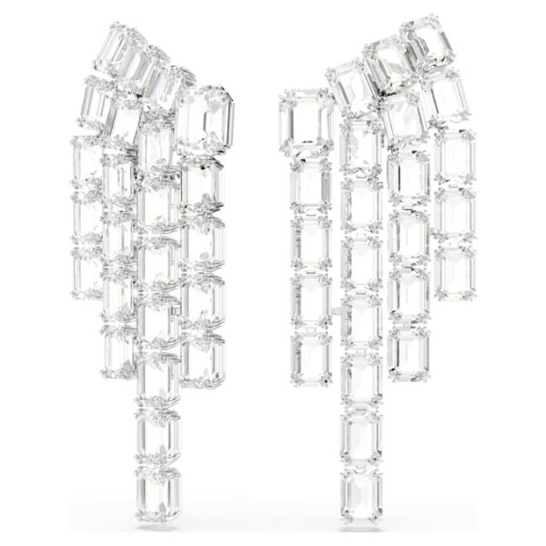 Millenia clip earrings Octagon cut, Chandelier, White, Rhodium plated - Image 6