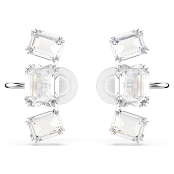Millenia clip earrings Octagon cut, White, Rhodium plated - Image 2