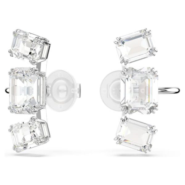 Millenia clip earrings Octagon cut, White, Rhodium plated - Image 3