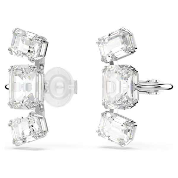 Millenia clip earrings Octagon cut, White, Rhodium plated - Image 4
