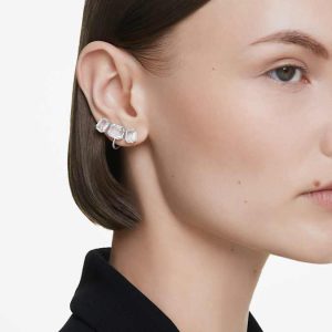 Millenia clip earrings Octagon cut, White, Rhodium plated