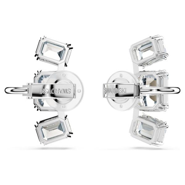 Millenia clip earrings Octagon cut, White, Rhodium plated - Image 5