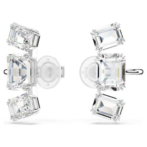 Millenia clip earrings Octagon cut, White, Rhodium plated - Image 6