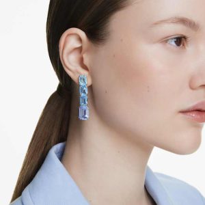 Millenia drop earrings Octagon cut, Color gradient, Blue, Rhodium plated